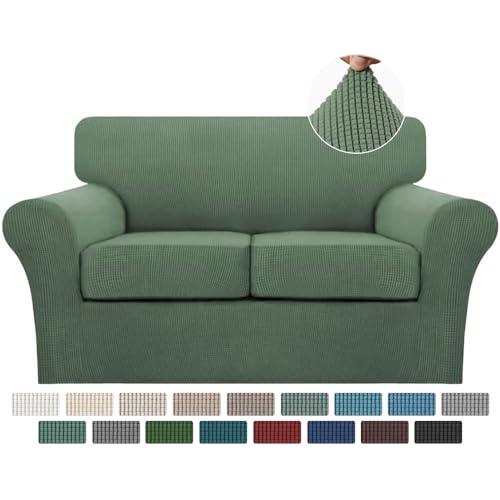 Turquoize 3 Piece Sofa Covers for 2 Cushion Couch Sofa Slipcover Soft Couch Cover for Dogs-Washable Sofa Furniture Covers with 2 Individual Cushion Covers, Jacquard Fabric (Loveseat, Loden Frost)