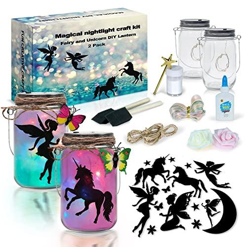 2Pepers DIY Fairy and Unicorn Nightlight Craft Kit (1 Pack), Fairy Lantern Jars Arts and Crafts for Girls, Make Your Own Unicorn Lamp Decor Craft Project, Gifts for Kids