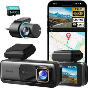 BOTSLAB 4K Dash Cam Front and Rear, 170 Ultra Wide 4K+2K Dashcam with ADAS, Night Vision, 24/7 Parking Mode, Sony STARVIS Sensor, WDR, Free 64GB SD Card, 5.8GHz WiFi, Built-in GPS, Loop Recording (silver)