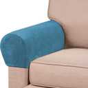 PrinceDeco 4 Pack Thick Velvet Stretch Armrest Covers for Chairs and Sofas - Non Slip, Blue