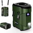 Portable Waist Fan 4000mAh Rechargeable, 3 Speeds Strong Turbo Airflow Hands-Free Clip Belt Fans With LED Flashlight, 24H Cooling Personal Wearable for Outdoor, Traveling, Camping, Gift for Men, Green