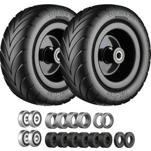 13x5.00-6 Flat Free Tire and Wheel,Zero Turn Mower Front Tires with 3/4", 5/8" and 1/2" Bearings, Compatible with Lawn Mower or Garden Tractor Black Rim -2Pack