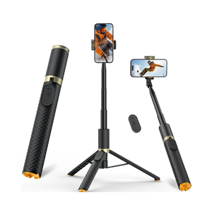Phone Tripod & Selfie Stick with Remote, Portable, Lightweight for Video Recording Vlog, Extendable Travel Tripod Stand Compatible with iPhone Android, Black, 62"