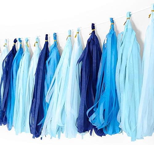 7 x 9.8in Blue Tissue Paper Tassel DIY Hanging paper decorations Party Garland Decor for Party Decorations Wedding,Festival,Baby Shower Decoration 20PCS25cm