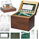 Wooden Recipe Box Set-Vintage Pine Recipe Box includes 100 Recipe Card 4x6 with Protectors,12 L-Dividers Pocket,24 Divider Tabs and 1 Pen, Recipe Card Holder Organizer to Write In Your Recipes