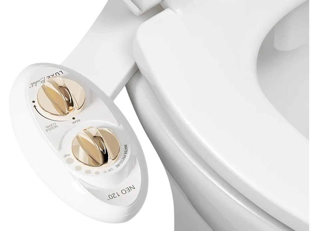 LUXE Bidet NEO 120 - Single Nozzle, Self-Cleaning, Non-Electric Bidet Attachment for Toilet Seat, Adjustable Water Pressure, Rear Wash (Gold)