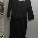 VFSHOW Womens Work Office Business Pleated Notch V Neck Buttons Fitted Belted Pencil Sheath Dress (Large, Black)