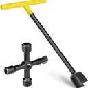 Water Meter Key 17 Inch & 4-Way Utility Keys, Steel T-Handle, Water Meter Shut Off Tool for Curb Main Shut Off Valve