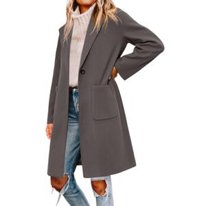 Tankaneo Womens Pea Coat Notched Lapel Single Breasted Long Jacket Winter Casual Trench Coat Outerwear, M