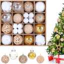 30Pcs Christmas Balls Ornaments Set, Assorted Shatterproof Christmas Ornaments, Colorful Xmas Tree Decoration with Hanging Loop for Wreath Holiday Home Decor, Champagne/Brown, Gold & White