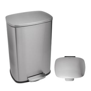 QUALIAZERO 50L / 13 Gallon Stainless Steel Step-On Trash Can with Soft-Close Lid, Smudge-Resistant Finish, and Rectangular Design for Home & Business (Stainless Steel)