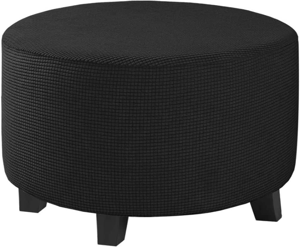 ADPON Ottoman Cover Stretch Ottoman Slipcover Round Ottoman Storage Cover Folding Stool Covers Furniture Protector Cover for Footrest Ottoman (Medium, Black)