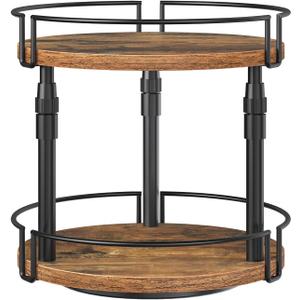 HOOBRO Lazy Susan Organizer Spice Rack, 2-Tier Height Adjustable Rotating Spice Organizer, for Kitchen Countertop and Cabinet, Rustic Brown BF05TL01