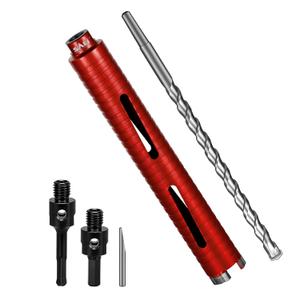 SALI Diamond Core Drill Bits 1 1/2" Diameter 10"/254mm Drilling Depth 5/8-11" Thread Core Bit Turbo Laser-Welded Segments for Cured Concrete with Brick Block Masonry with Two AdaptersRed