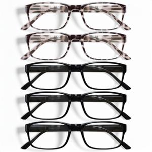 Gaoye Professional Reading Glasses for All Day - Computer Readers with Blue Light Protection - Value Pack (Light Black*3 & Leopard*2) 1.0 x