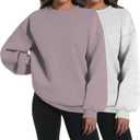 XFIFM 2 Pack Womens Oversized Sweatshirts Hoodies Long Sleeve Tops Fall Winter Clothes Crewneck Cozy Outfits Pullover L