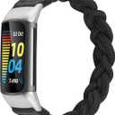 Wearlizer Compatible with Fitbit Charge 6 Bands/Charge 5 Bands for Women, Cute Stretchy Braided Solo Loop Wristband Slim Soft Elastic Replacement Strap Accessories for Charge 5 6 Band, Black M
