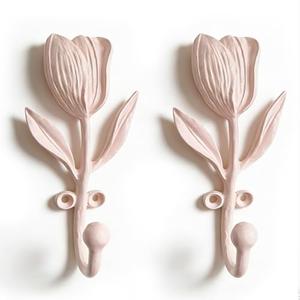 6 Funpop Pink Tulip Wall Hooks - Pack of 2 | Farmhouse Style | Easy Installation | Sturdy Metal Hooks for Clothes, Bags, Towels, Hats