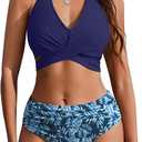 AI'MAGE Womens High Waisted Bikini Sets Tummy Control Bathing Suits Halter Two Piece Swimsuit Modest Bikini 2025 (Medium, Navy Blue)