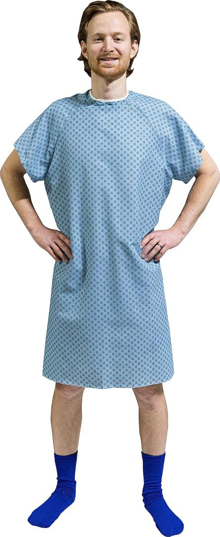 4PK - Men's Deluxe Value Patient Hospital Gown Robe, Soft & Comfortable Gowns Size Medium/Large (Blue)