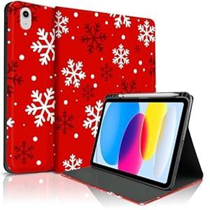 TopPerfekt for Christmas Tree Pattern case for iPad 11th (A16) 11-inch 2025 / 10th Generation 10.9-inch 2022, Christmas with Pencil Holder Anti-Slip Shockproof Stand Folio Cover Case - Snowflakes