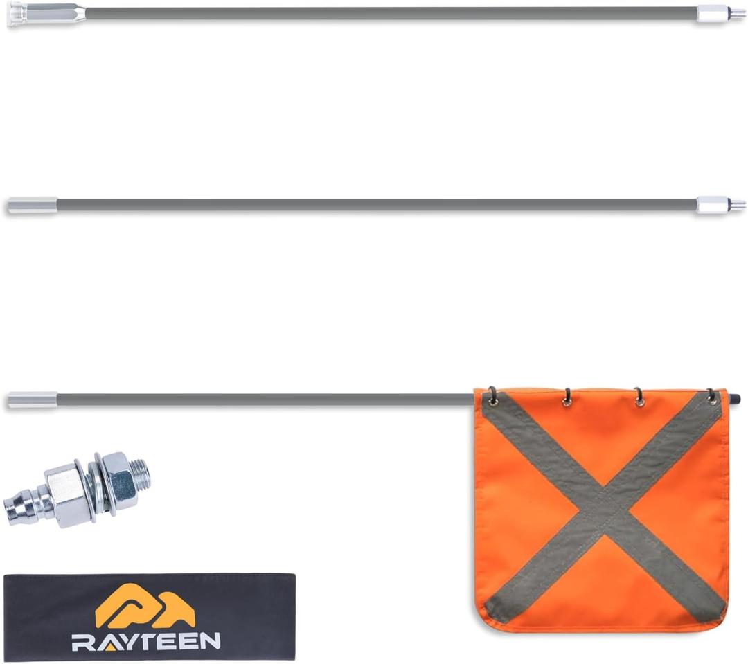 Gray Off-Road Safety Whip Flag with Storage Bag - Heavy Duty Orange Flag with Reflective Stripes & Gray Pole for ATV, UTV, Dune Buggy, Can be 3.3', 6.6' or 10'