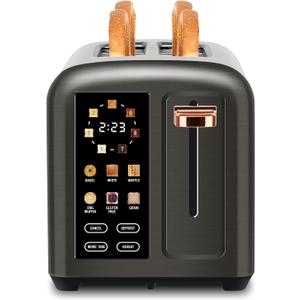 SEEDEEM Toaster 2 Slice with Touch Screen, Faster Heating Speed, 7 Shade Setting, 6 Bread Type, 1.5Wide Slots Toaster, Removable Crumb Tray, 1350W, Dark Metallic