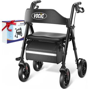 Walkers for Seniors, Z21 Rollator Walker with Seat Supports 350lb, 8" Big Wheels for All Terrain, Ergonomic Arc Seat & 6" Ultra Backrest Foldable Walker, Dual Height Adjustment, Lightweight 2025 (Black)