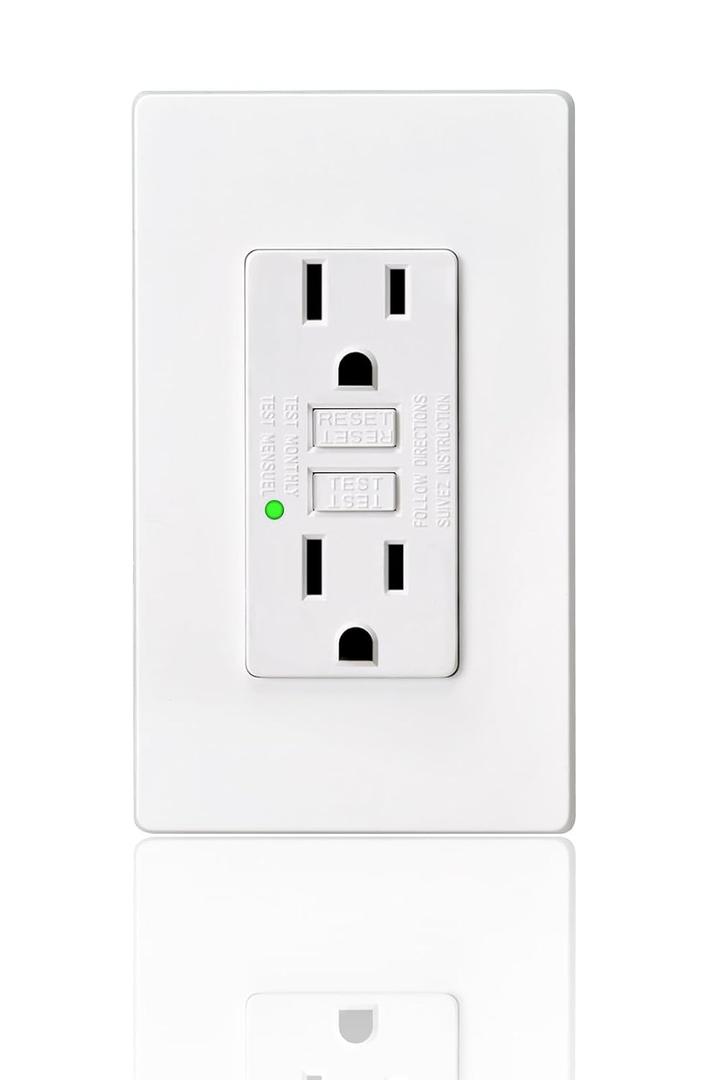 GFCI Outlet 15 amp GFI Electrical Outlet 15 amp White Non Tamper Resistant 15amp GFCI Outlet Outdoor GFCI 15 amp Outlet Electrical Outlet GFCI Receptacle Outlet UL Listed with LED Indicator, 1 Pack