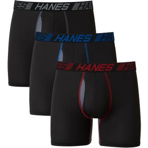 Hanes Men's Underwear Boxer Briefs Pack, 3-Pack, Total Support Pouch, Long or Short-Leg Boxer Briefs (Black, M)