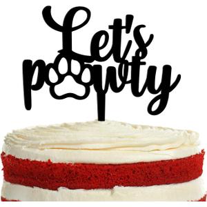 Let's Pawty Acrylic Cake Topper for Pet Dog Theme Party Decoration, Pet Puppy Birthday Dog Paw Pattern Cake Decor, Pet Adoption Party Supply (Black)