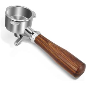 54mm Espresso Double Spouts Portafilter with 3 Ear, Espresso Accessories,Stainless Steel Basket and Wood Handle