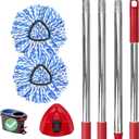 Spin Mop Replacement Set, Includes 2 Mop Head Replacement, 1 Mop Handle (30-58in Adjustable 4-Section Pole), 1 Spin Base