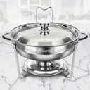 Chafing Dishes for Buffet - 1 Pack 5QT Silver Stainless Steel Round Food Warmer with Stainless Steel Lid, Lid Holder & Stackable Design for Home Parties & Small Catering