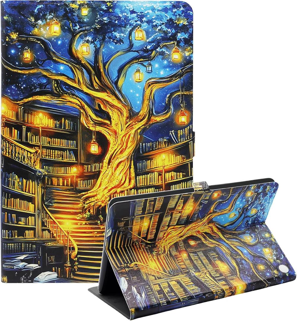 Kindle Fire HD 10 and Fire HD 10 Plus 10.1" Tablet Case (13th/11th Generation 2023/2021 Release), Slim Fit Leather Stand Smart Cover with Auto Sleep/Wake, Magical Tree