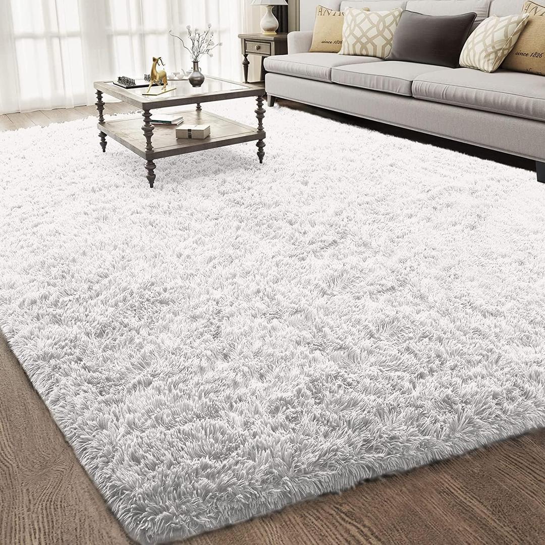 Ophanie 6x9 Rugs for Living Room, White, Large Fluffy Fuzzy Plush Shag Comfy Soft, Non-Slip Indoor Floor Carpet, for Kids Boys Girls Dorm, Room, Bedroom, Playroom, Home Decor Aesthetic (6ft x 9ft 3-white)