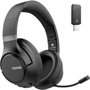 H300 Wireless Headphones with Microphone, Over Ear Bluetooth Headsets with USB Dongle & Mute, Environmental Noise Cancelling Retractable Mic for Work Office Call Center Laptop Computer (Black)