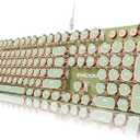 EWEADN Typewriter Style Mechanical Keyboard, Wired Typewriter Keyboards, 104 Keys Backlit LED Metal Keyboards, Media Control Knob, Wired Computer Keyboard Pink Switch for Windows/Mac/PC-Green