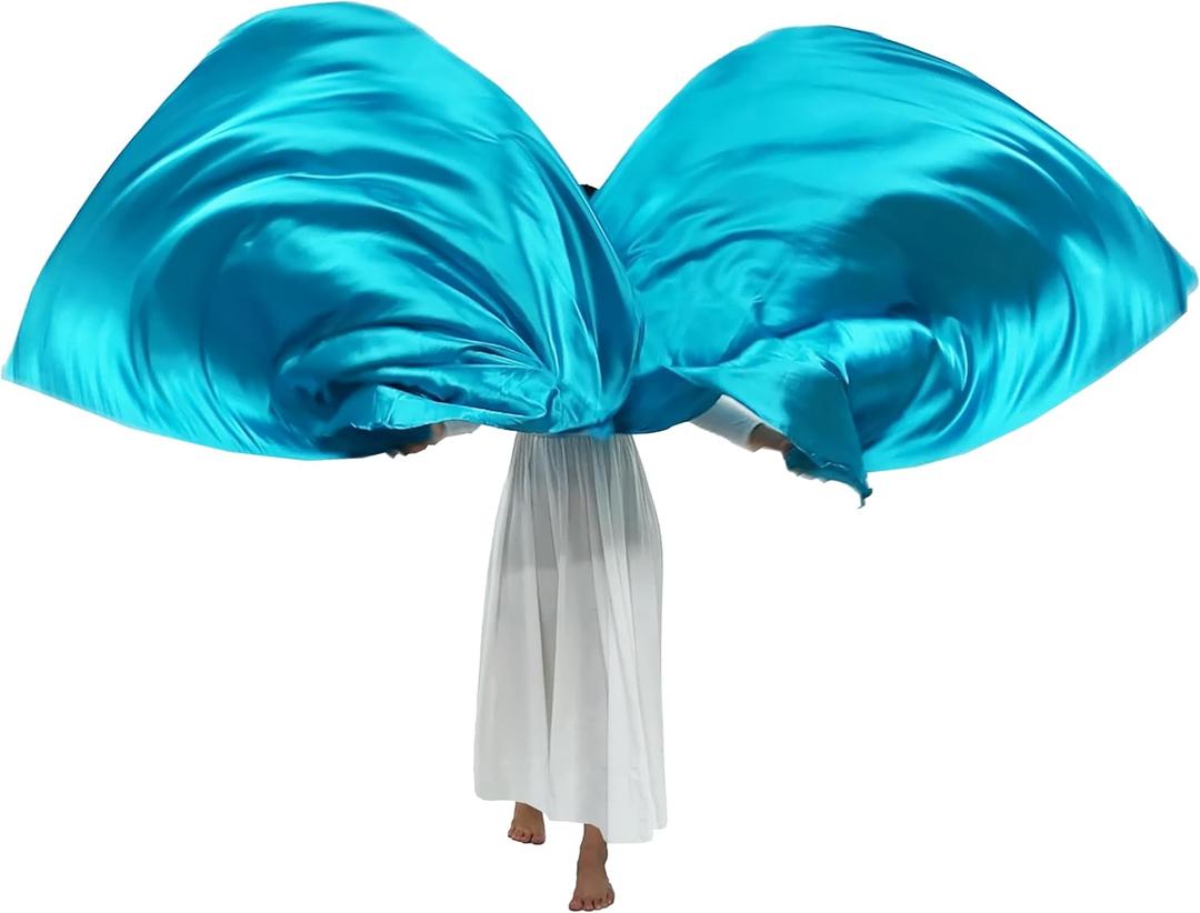 Wuchieal 51'' * 45'' rectangle Worship Flags, silk like Prophetic Worship Banner Praise Flags with Scalable Rods 1 pairs (Light blue)