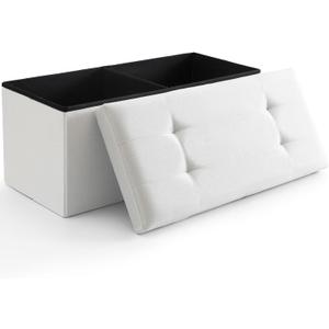 Storage Ottoman Bench Foldable Seat Footrest Shoe Bench End of Bed Storage with Flipping Lid, 75L Storage Space, 30 inches Linen Fabric White, OT026WS