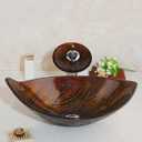 Bathroom Vessel Sink Combo Tempered Glass Leaf Shape Bowl Chrome Waterfall Faucet Pop Up Drain Set, 23x23x6 inches