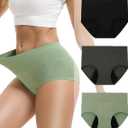 INNERSY Women's Bamboo Viscose Heavy Flow Period Underwear High Waisted Leakproof Panties 3 Pack (Medium, Black/Gary/Green)