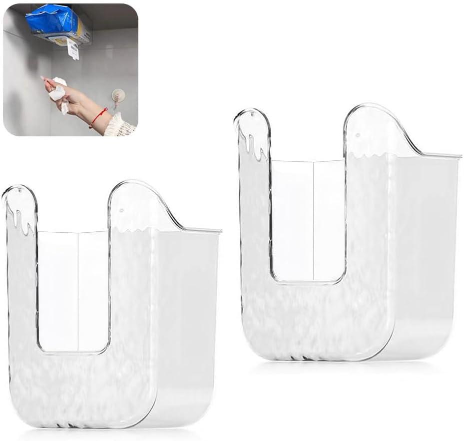 2 Pcs Kitchen Wipes Storage Box, Clear Wipes Dispenser for Bathroom, Refillable Wipes Holder, Wall Mounted Tissue Box Holder, Wipes Box Dispenser for Kitchen Bathroom Toilet