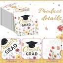 Sabary 100 Pcs Wildflower Graduation Napkins Floral Congrats Grad Party Paper Napkins Class of 2026 Disposable Cocktail Dinner Hand Towels for Freshly Graduated Party Decorations(Colorful)