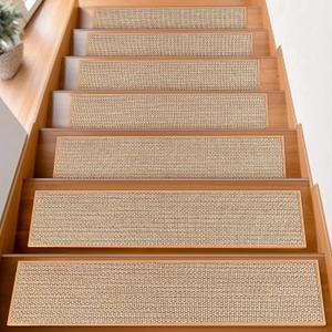 Stair Treads for Wooden Steps Indoor, 8" X 30" ( 5 Pack ) Carpet Stair Treads for Wood Stairs, Machine Washable Stair Runners for Kids Elders and Pets, Beige