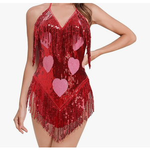 Sequin Sparkle Stars Fringes Bodysuit Leotard Rave Outfit for Women Music Festival Latin Dance Tassel Fringe Romper, S