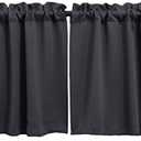 Pickluc Rod Pocket Tier Curtain - Half Blackout Curtain for Kitchen, Bathroom, Cabinet, Basement, 30 Inches Wide and 24 Inches Long, Dark Grey, 2 Panels