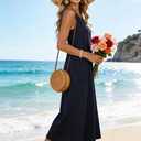 SimpleFun Womens Summer Dresses Casual Midi Sleeveless Button Front Beach Dress Vacation Sundresses with Pockets (Blue, M)