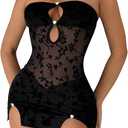 Milumia Women's Strapless Cut Out Mesh Sheer Tube Dress Sexy See Through Club Bodycon Mini Dresses Rave Concert, L