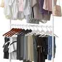 Sywhitta Double Rod Clothing Garment Rack, Rolling Clothes Organizer on Wheels for Hanging Clothes, Easy to Assemble, Adjustable, White (No mesh)